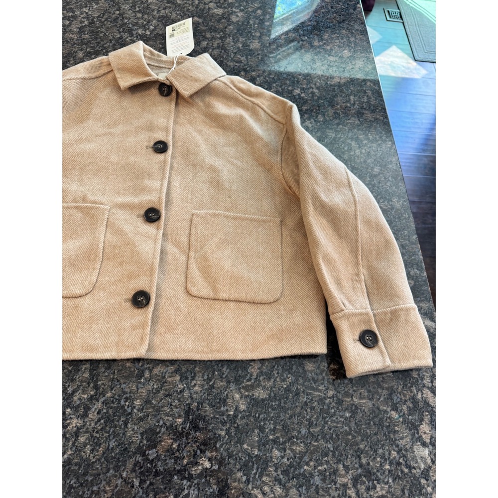 Sezane Mia Jacket Chevrons Taupe Wool Blend Herringbone Shacket US 4 FR 36 NEW - Picture 5 of 10
